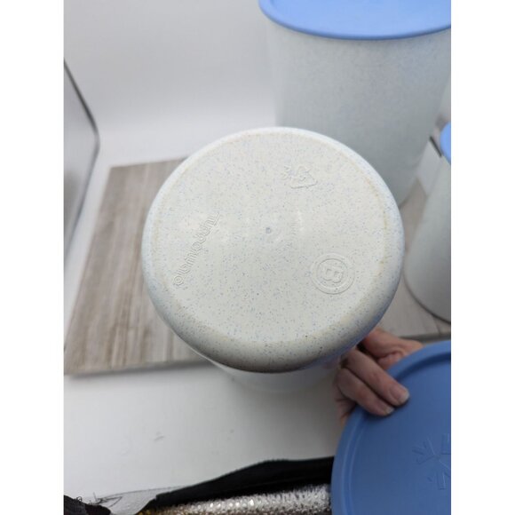 Vintage 3 Piece Tupperware One Touch Blue Lids Speckled Canisters Storage A,B,D - Picture 10 of 16